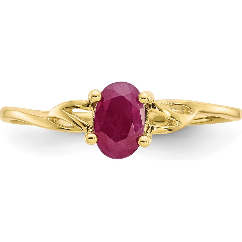 10K Yellow Gold Polished Ruby Birthstone Ring with Oval Faceted Ruby - 0.63 Carat