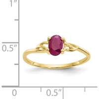 10K Yellow Gold Polished Ruby Birthstone Ring with Oval Faceted Ruby - 0.63 Carat