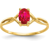 10K Yellow Gold Polished Ruby Birthstone Ring with Oval Faceted Ruby - 0.63 Carat Total Gem Weight