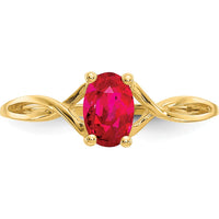 10K Yellow Gold Polished Ruby Birthstone Ring with Oval Faceted Ruby - 0.63 Carat Total Gem Weight