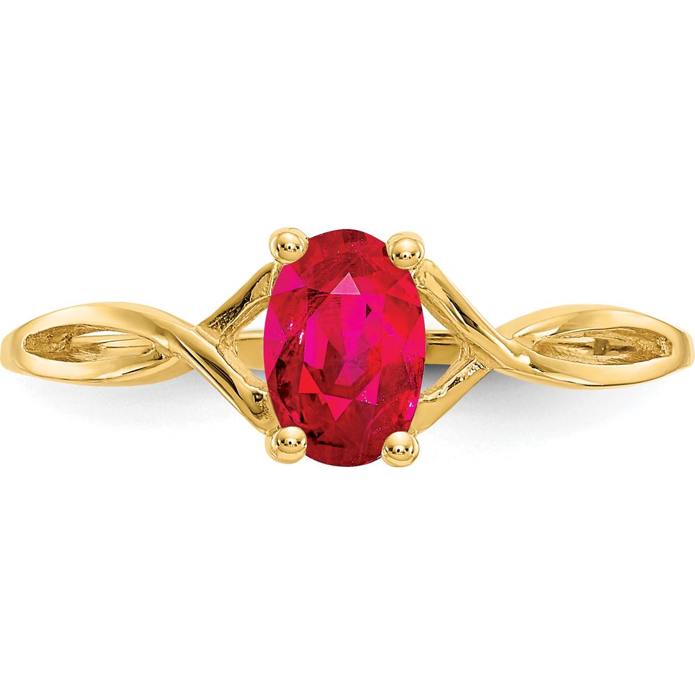 10K Yellow Gold Polished Ruby Birthstone Ring with Oval Faceted Ruby - 0.63 Carat Total Gem Weight