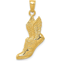 10K Yellow Gold Polished Running Shoe Pendant with Wing Detail