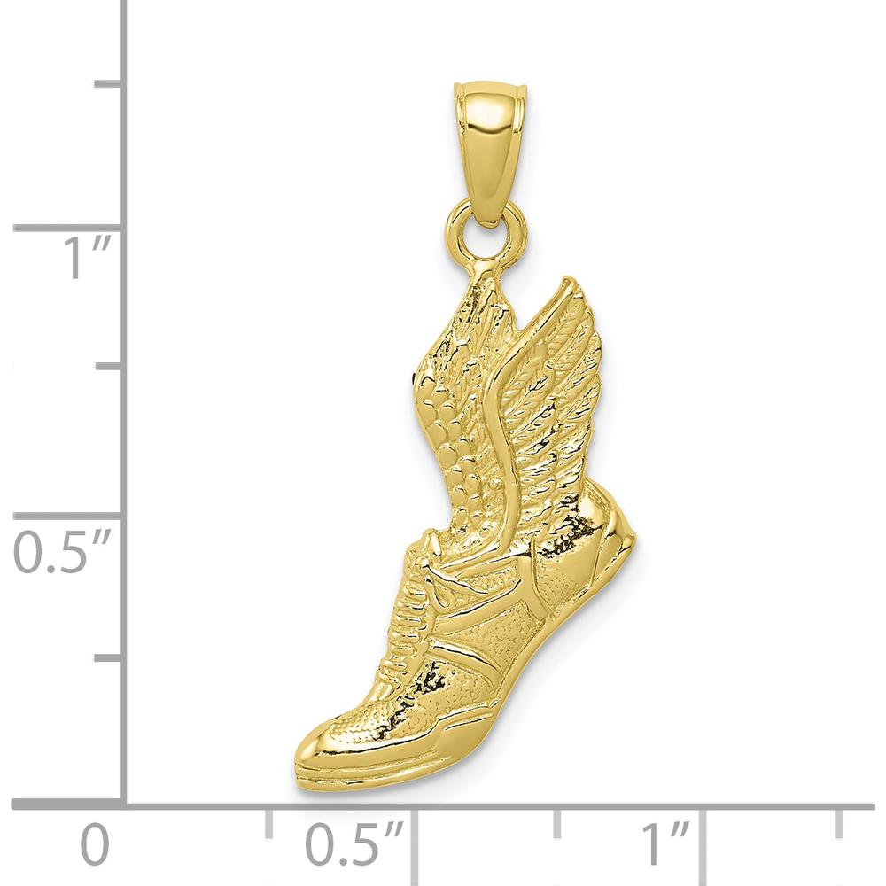 10K Yellow Gold Polished Running Shoe Pendant with Wing Detail