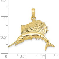 10K Yellow Gold Polished Sailfish Pendant - 29mm x 30mm