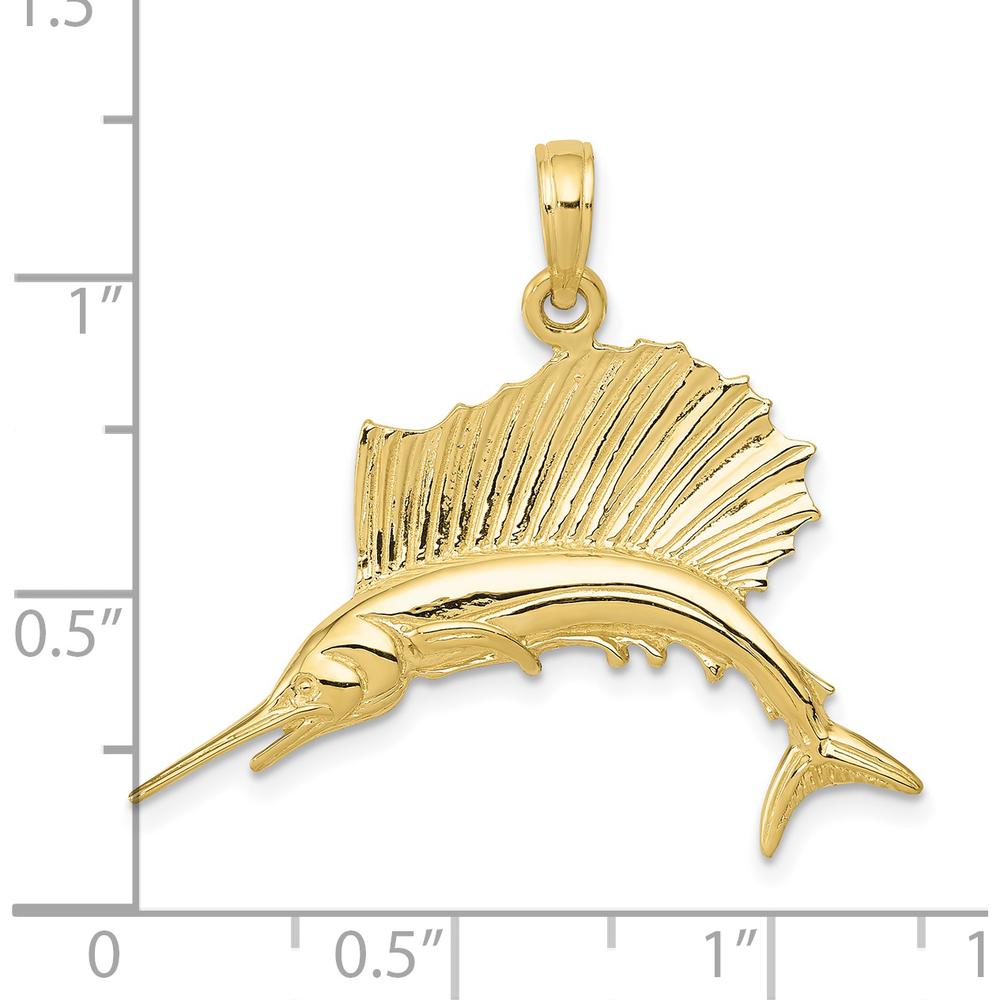 10K Yellow Gold Polished Sailfish Pendant - 29mm x 30mm