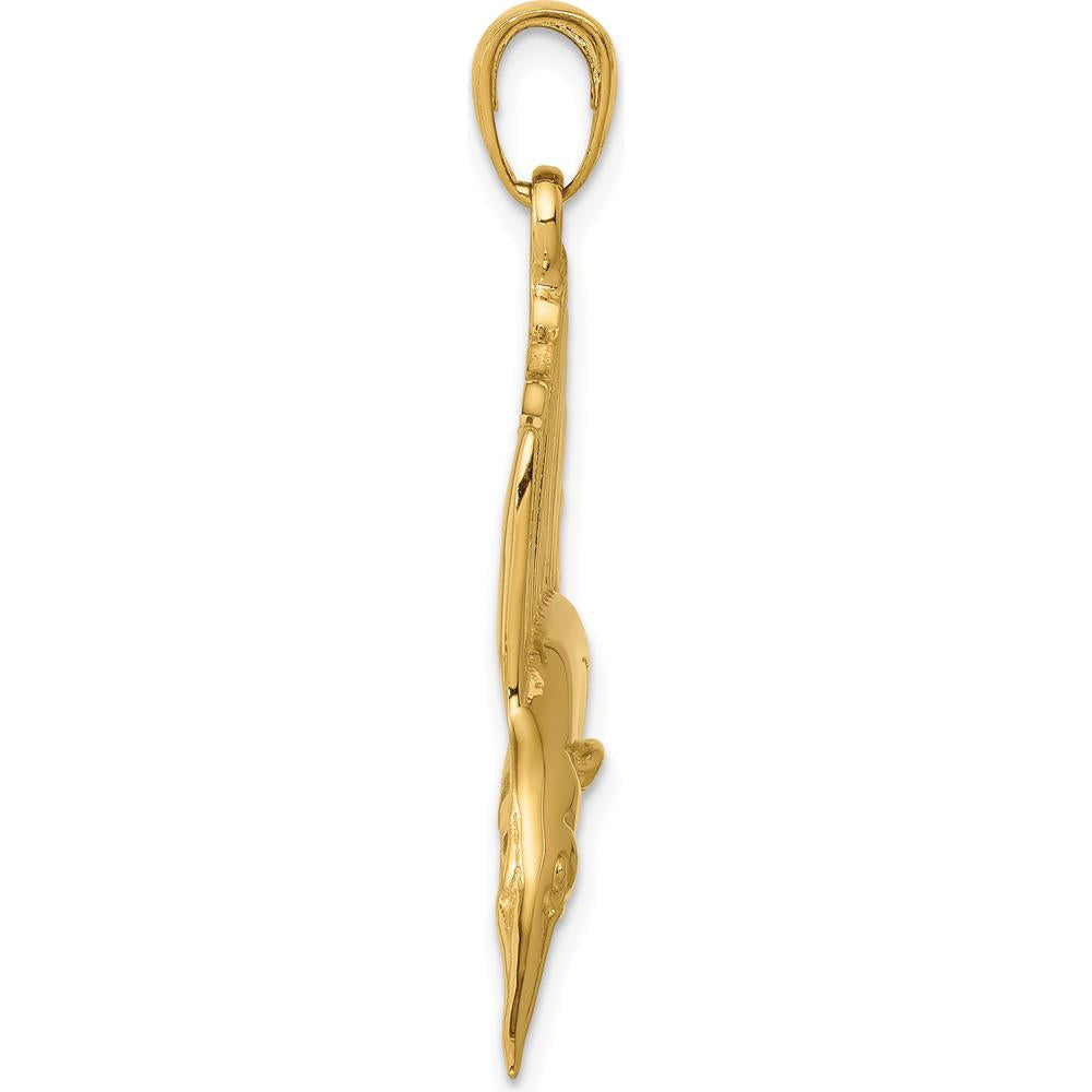 10K Yellow Gold Polished Sailfish Pendant - 37mm x 45mm