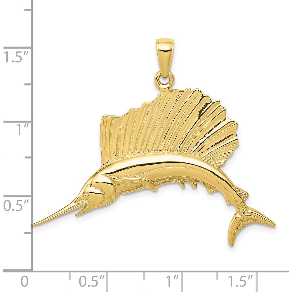 10K Yellow Gold Polished Sailfish Pendant - 37mm x 45mm