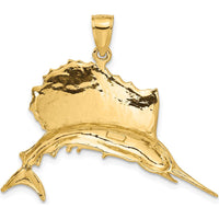 10K Yellow Gold Polished Sailfish Pendant - 37mm x 45mm
