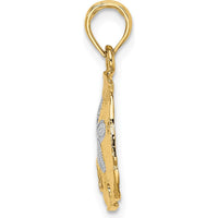 10K Yellow Gold Polished Sand Dollar Charm with Rhodium Accents - Ocean-Inspired Pendant