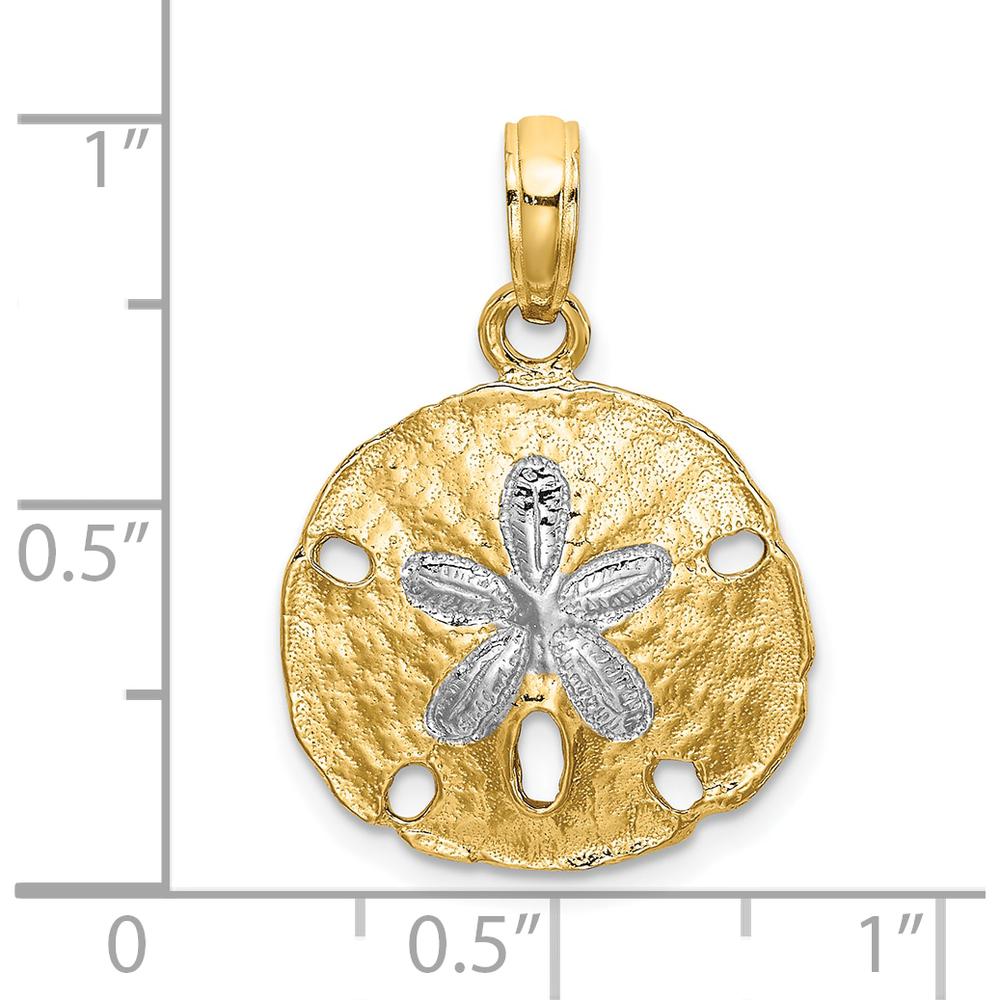 10K Yellow Gold Polished Sand Dollar Charm with Rhodium Accents - Ocean-Inspired Pendant