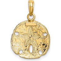 10K Yellow Gold Polished Sand Dollar Charm with Rhodium Accents - Ocean-Inspired Pendant