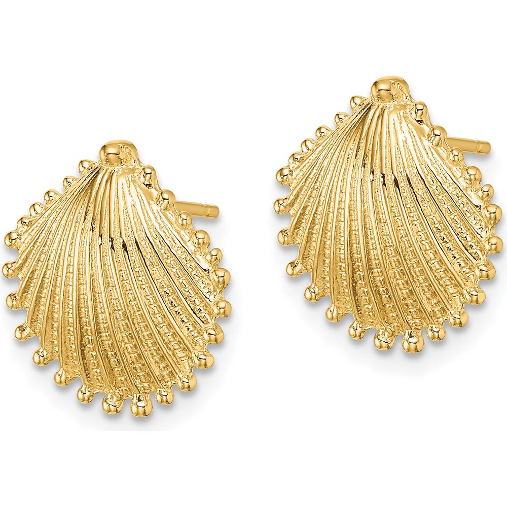 10K Yellow Gold Polished Scallop Shell Button Post Earrings