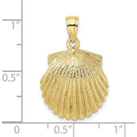10K Yellow Gold Polished Scallop Shell Charm Pendant - 18.2mm Length