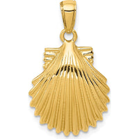 10K Yellow Gold Polished Scallop Shell Pendant with 7mm Bail - 27.5mm Length