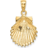 10K Yellow Gold Polished Scallop Shell Pendant with 7mm Bail - 27.5mm Length