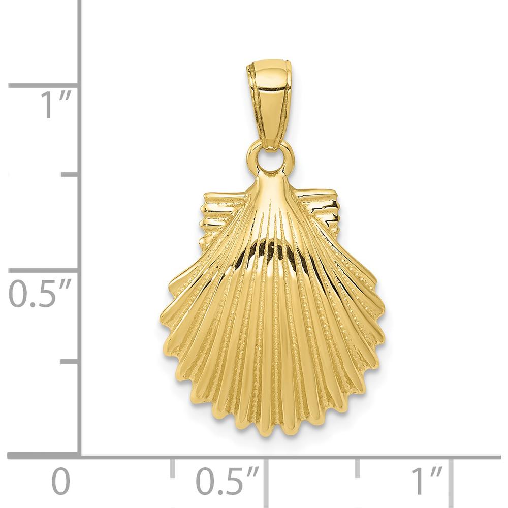 10K Yellow Gold Polished Scallop Shell Pendant with 7mm Bail - 27.5mm Length