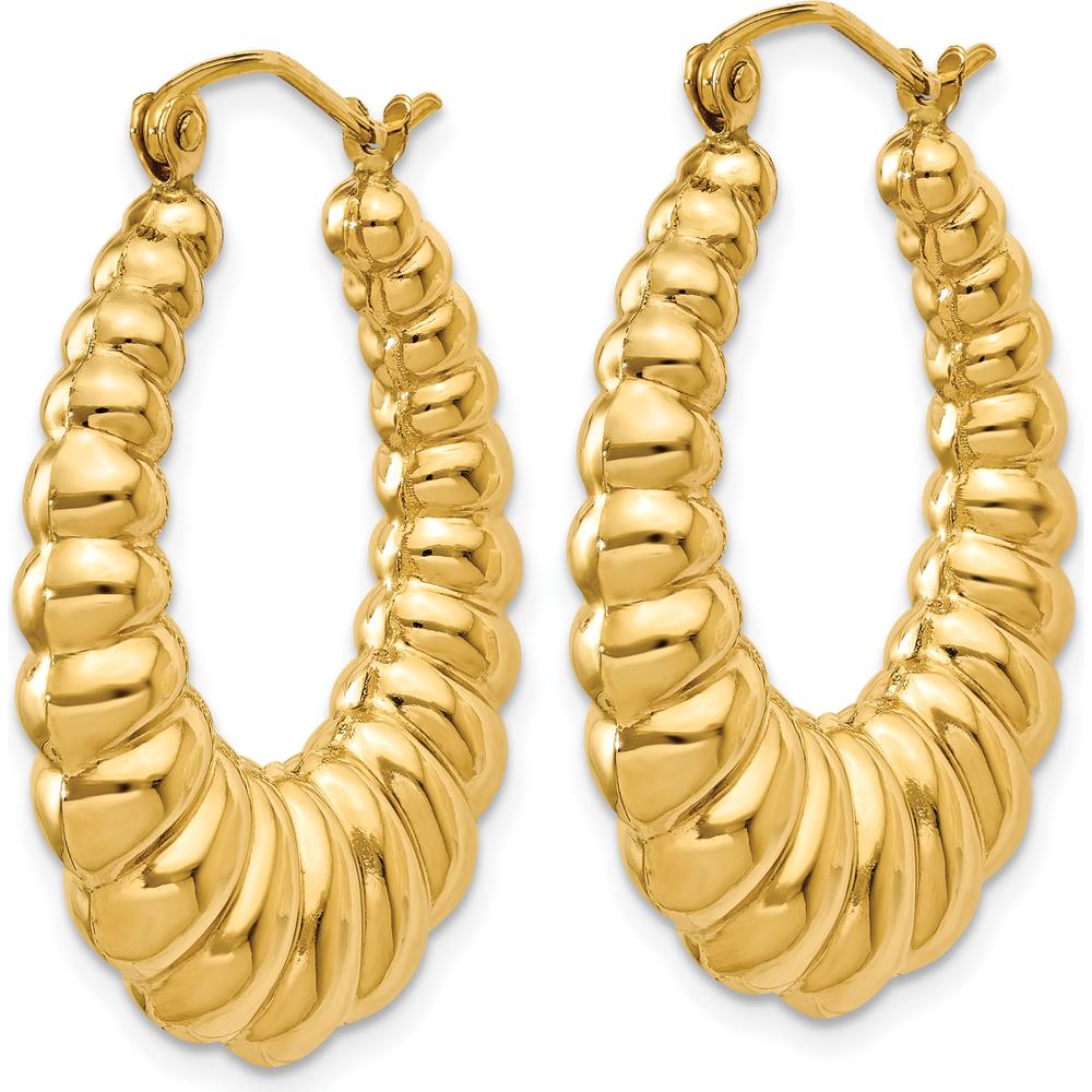 10K Yellow Gold Polished Scalloped Hoop Earrings - 13mm Length