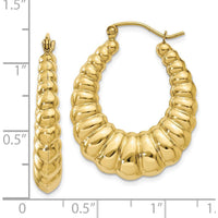 10K Yellow Gold Polished Scalloped Hoop Earrings - 13mm Length