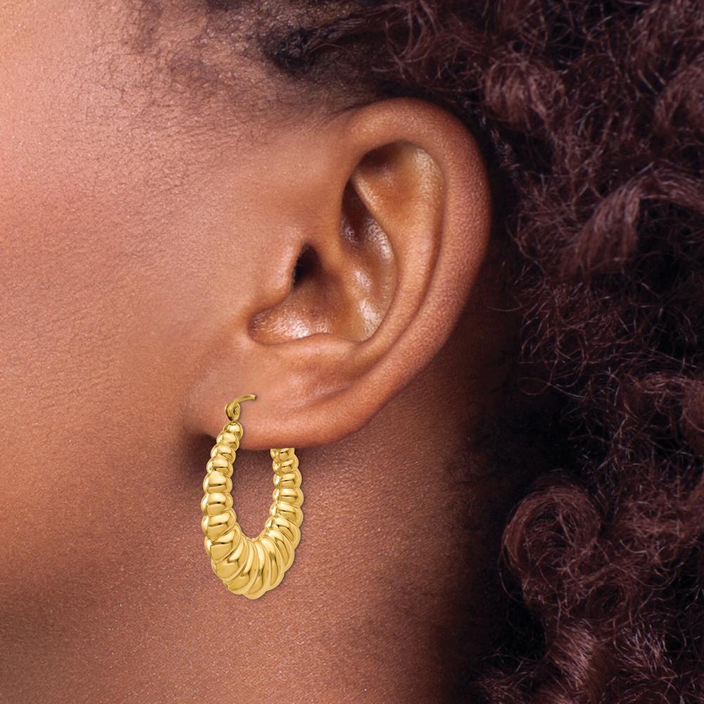 10K Yellow Gold Polished Scalloped Hoop Earrings - 13mm Length