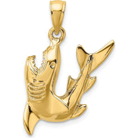 10K Yellow Gold Polished Shark Charm Pendant - 23.15mm Length
