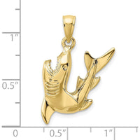 10K Yellow Gold Polished Shark Charm Pendant - 23.15mm Length
