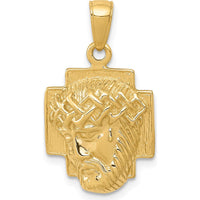 10K Yellow Gold Polished Small Jesus Head with Crown Pendant - Religious Symbol of Faith and Strength