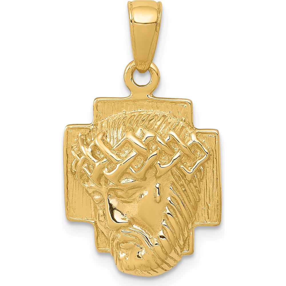 10K Yellow Gold Polished Small Jesus Head with Crown Pendant - Religious Symbol of Faith and Strength