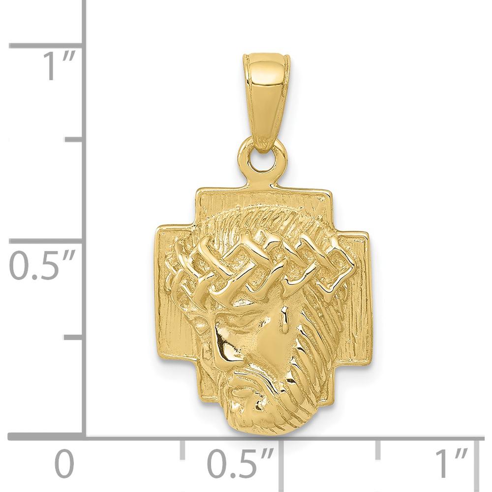 10K Yellow Gold Polished Small Jesus Head with Crown Pendant - Religious Symbol of Faith and Strength