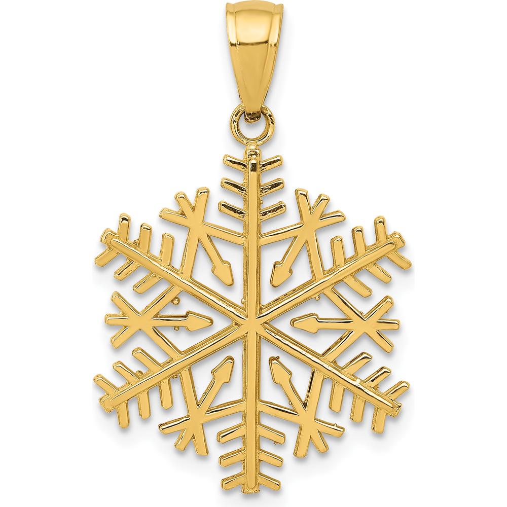 10K Yellow Gold Polished Snowflake Pendant - 26mm Length, 17mm Width