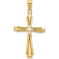 10K Yellow Gold Polished Solid Cross Pendant - 40mm Length