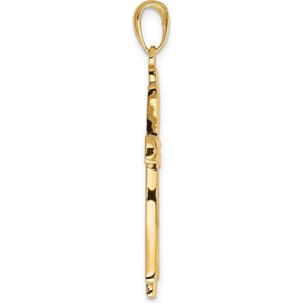 10K Yellow Gold Polished Solid Cross Pendant - 40mm Length