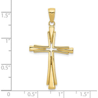 10K Yellow Gold Polished Solid Cross Pendant - 40mm Length