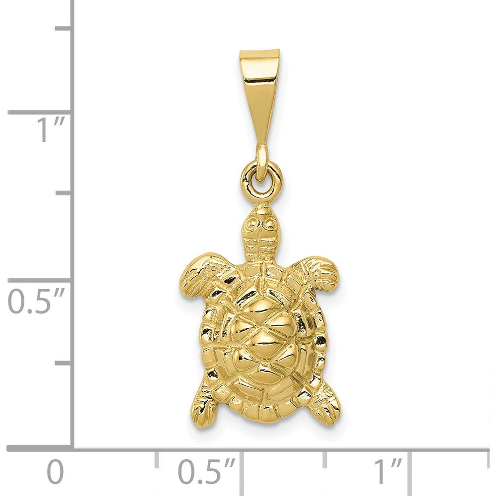 10K Yellow Gold Polished Solid Sea Turtle Charm - 29.5mm Length