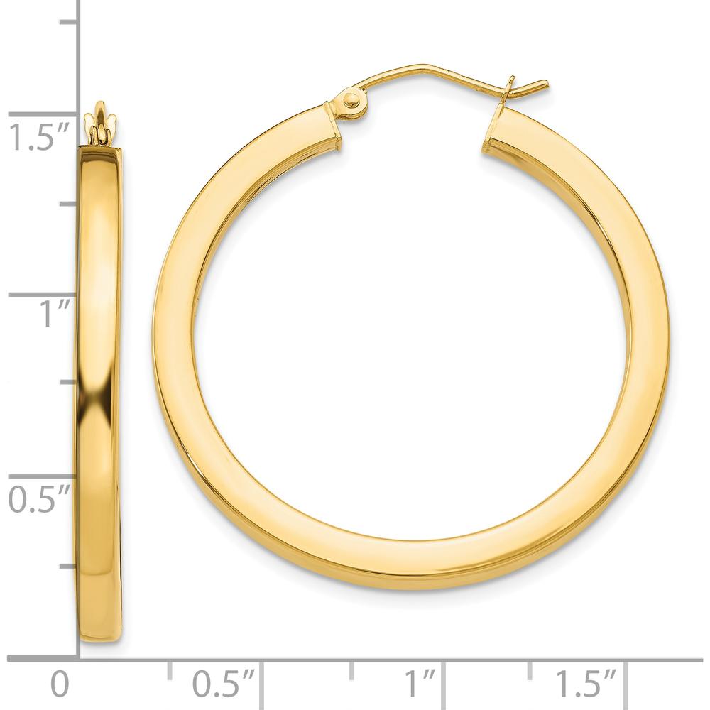 10K Yellow Gold Polished Square Hoop Earrings - 35mm