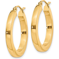 10K Yellow Gold Polished Square Hoop Earrings - 3mm Width and 26.33mm Length