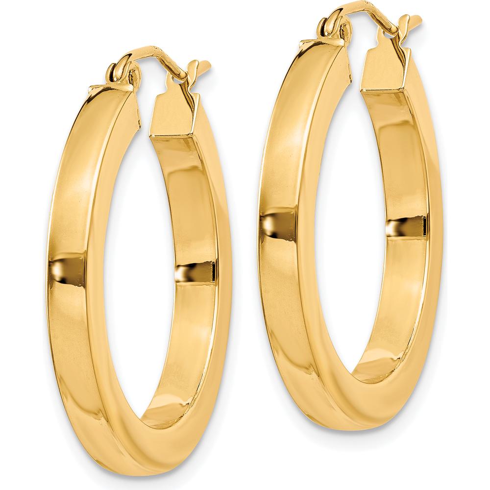 10K Yellow Gold Polished Square Hoop Earrings - 3mm Width and 26.33mm Length