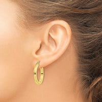 10K Yellow Gold Polished Square Hoop Earrings - 3mm Width and 26.33mm Length