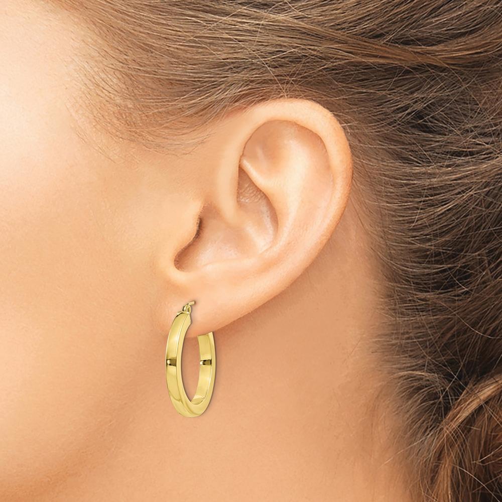 10K Yellow Gold Polished Square Hoop Earrings - 3mm Width and 26.33mm Length