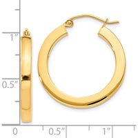 10K Yellow Gold Polished Square Hoop Earrings - 3mm Width and 26.33mm Length