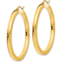 10K Yellow Gold Polished Square Hoop Earrings - 40mm Length, 3mm Thickness