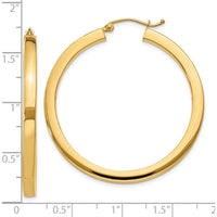 10K Yellow Gold Polished Square Hoop Earrings - 40mm Length, 3mm Thickness