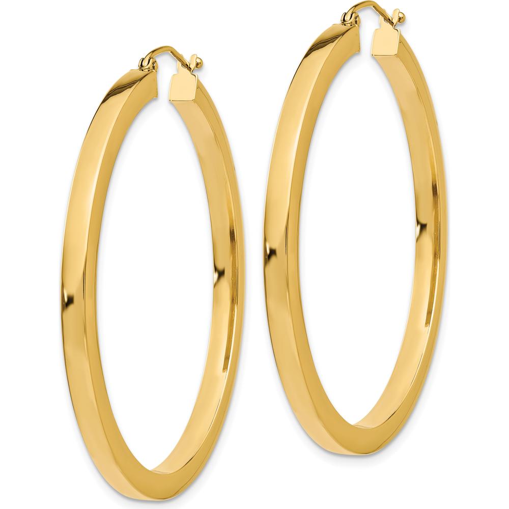 10K Yellow Gold Polished Square Hoop Earrings - 45mm Length