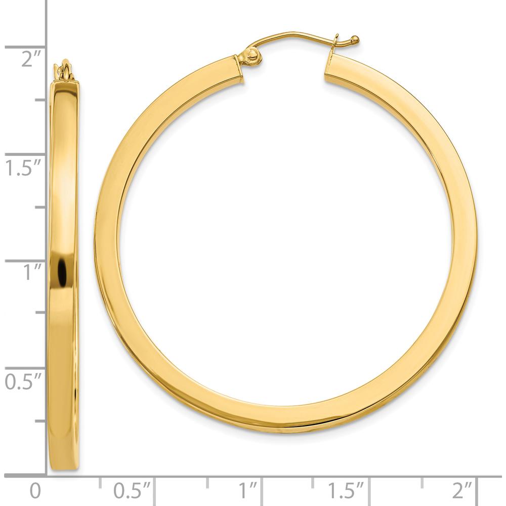 10K Yellow Gold Polished Square Hoop Earrings - 45mm Length