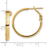 10K Yellow Gold Polished Square Tube Round Hoop Earrings - 24.25mm Length