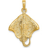 10K Yellow Gold Polished Stingray Charm Pendant with Textured Finish - 21.8mm Length