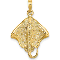 10K Yellow Gold Polished Stingray Charm Pendant with Textured Finish - 21.8mm Length
