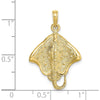 10K Yellow Gold Polished Stingray Charm Pendant with Textured Finish - 21.8mm Length