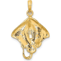 10K Yellow Gold Polished Stingray Charm Pendant with Textured Finish - 21.8mm Length