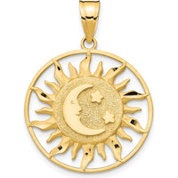 10K Yellow Gold Polished Sun with Moon & Star Pendant - 31mm Length, 22mm Width