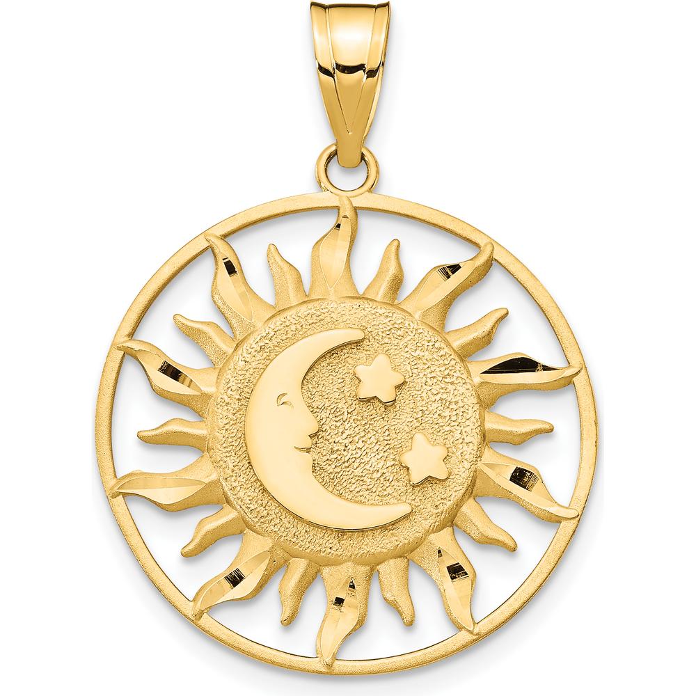 10K Yellow Gold Polished Sun with Moon & Star Pendant - 31mm Length, 22mm Width